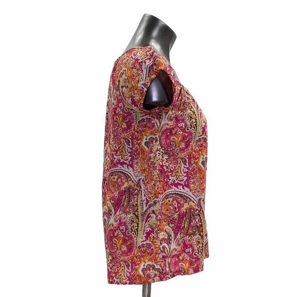 ANN Taylor LOFT Short Puff Sleeve Paisley Blouse - Picture 4 of 11